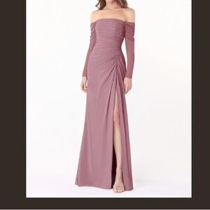 Azazie Off-Shoulder Long Sleeve Dress in Mauve